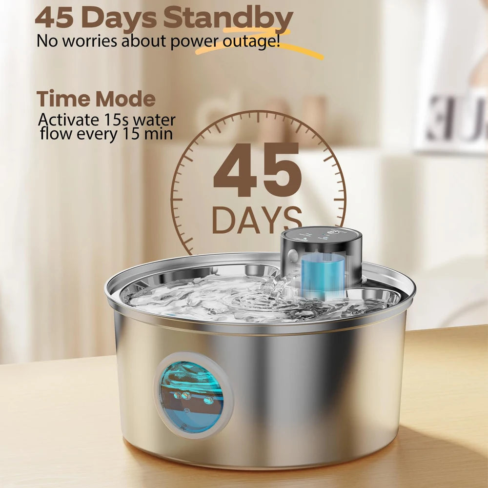 3.2L USB Rechargeable Cat & Dog Water Fountain – Stainless Steel Motion Sensor Dispenser for Multi-Pet Homes