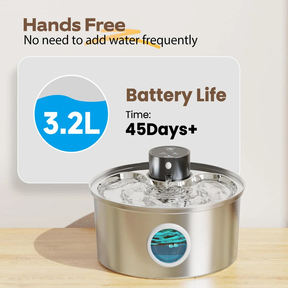 3.2L USB Rechargeable Cat & Dog Water Fountain – Stainless Steel Motion Sensor Dispenser for Multi-Pet Homes