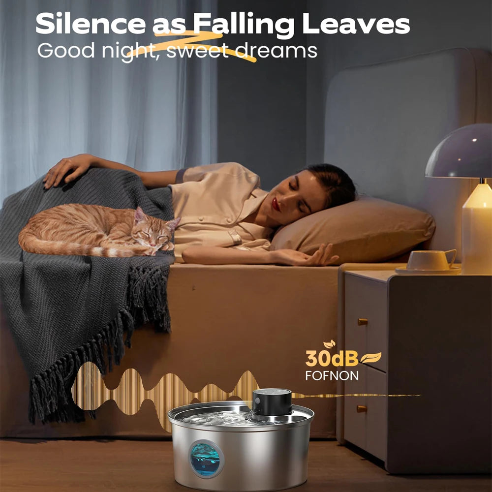 3.2L USB Rechargeable Cat & Dog Water Fountain – Stainless Steel Motion Sensor Dispenser for Multi-Pet Homes