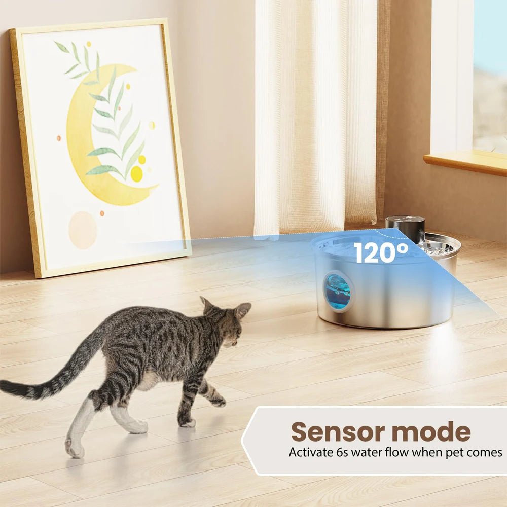 3.2L USB Rechargeable Cat & Dog Water Fountain – Stainless Steel Motion Sensor Dispenser for Multi-Pet Homes