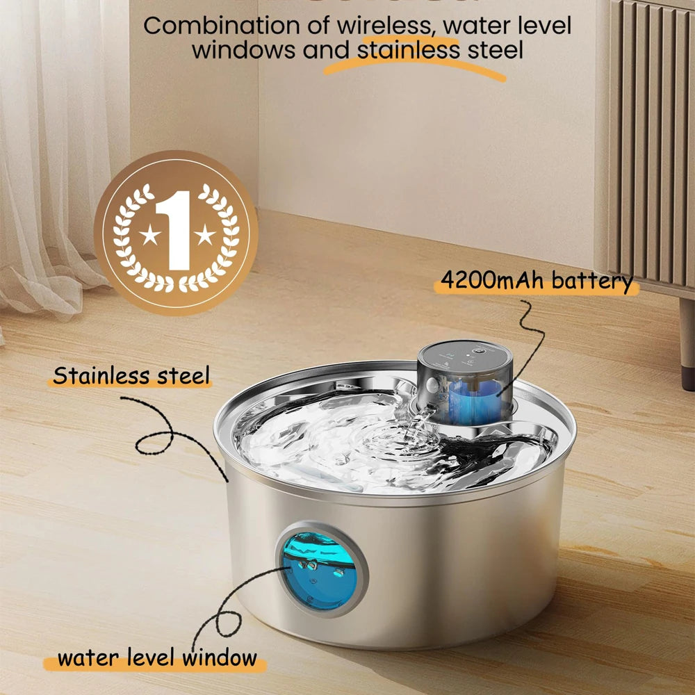 3.2L USB Rechargeable Cat & Dog Water Fountain – Stainless Steel Motion Sensor Dispenser for Multi-Pet Homes
