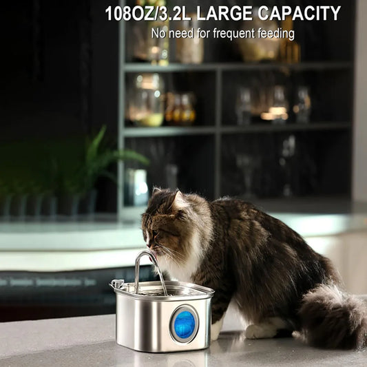 Automatic Cat Water Fountain – 3.2L Stainless Steel Ultra Quiet Sensor Pet Dispenser