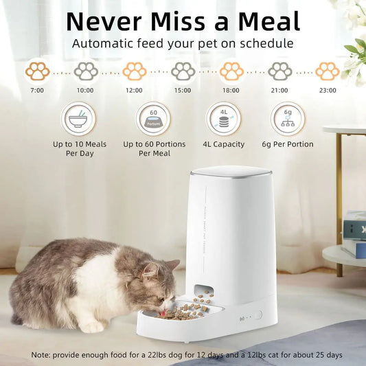ROJECO Smart WiFi Automatic Pet Feeder – 4L Capacity, App-Controlled Dry Food Dispenser for Cats & Dogs