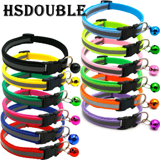 2-Pack Reflective Adjustable Cat & Small Dog Collars – 12 Colors with Bell & Quick Release Buckle