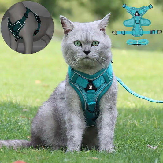 Escape-Proof Cat & Small Dog Harness and Leash Set – Breathable, Reflective, Adjustable Chest Strap