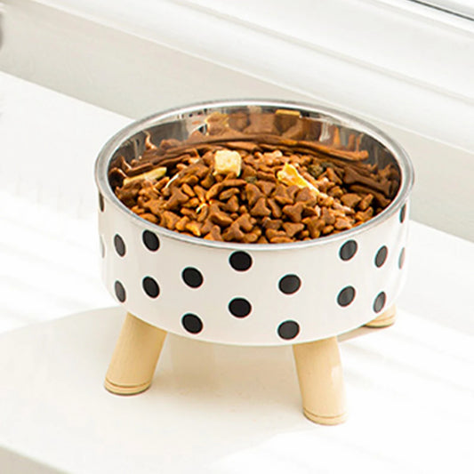 Polka-Dot Stainless Steel Pet Bowl – Anti-Slip, Easy-Clean Feeding for Cats & Small Dogs