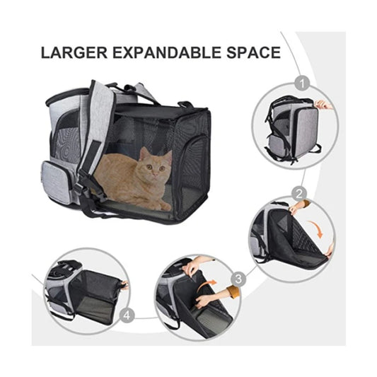 Expandable Foldable Pet Carrier Backpack – Breathable & Spacious Travel Bag for Cats & Dogs