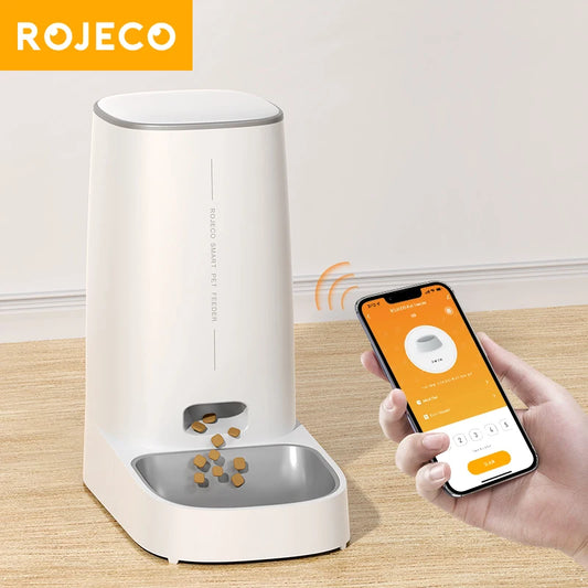 ROJECO Smart WiFi Automatic Pet Feeder – 4L Capacity, App-Controlled Dry Food Dispenser for Cats & Dogs